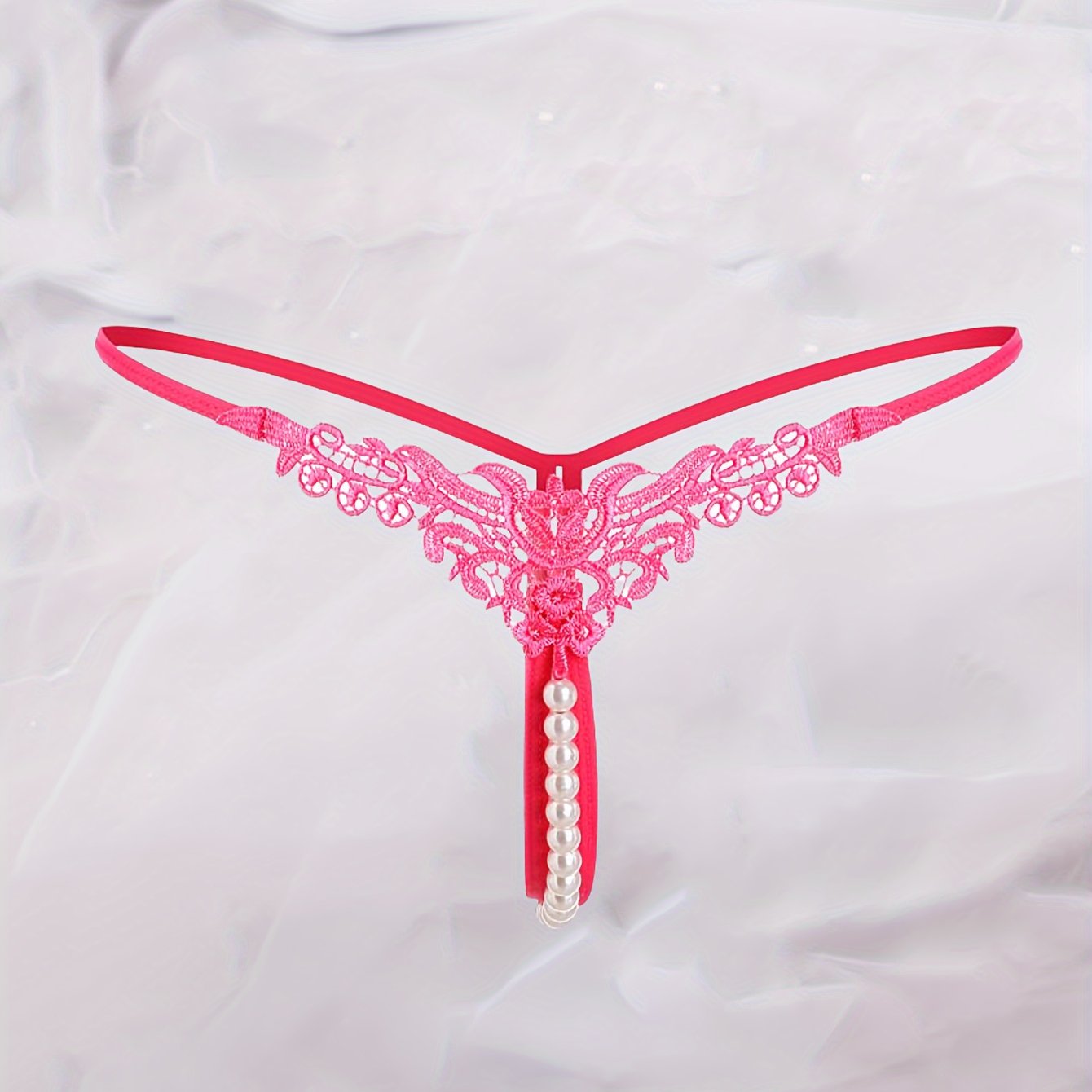 Women's Low-Rise Faux Pearl Thong Lingerie Underwear