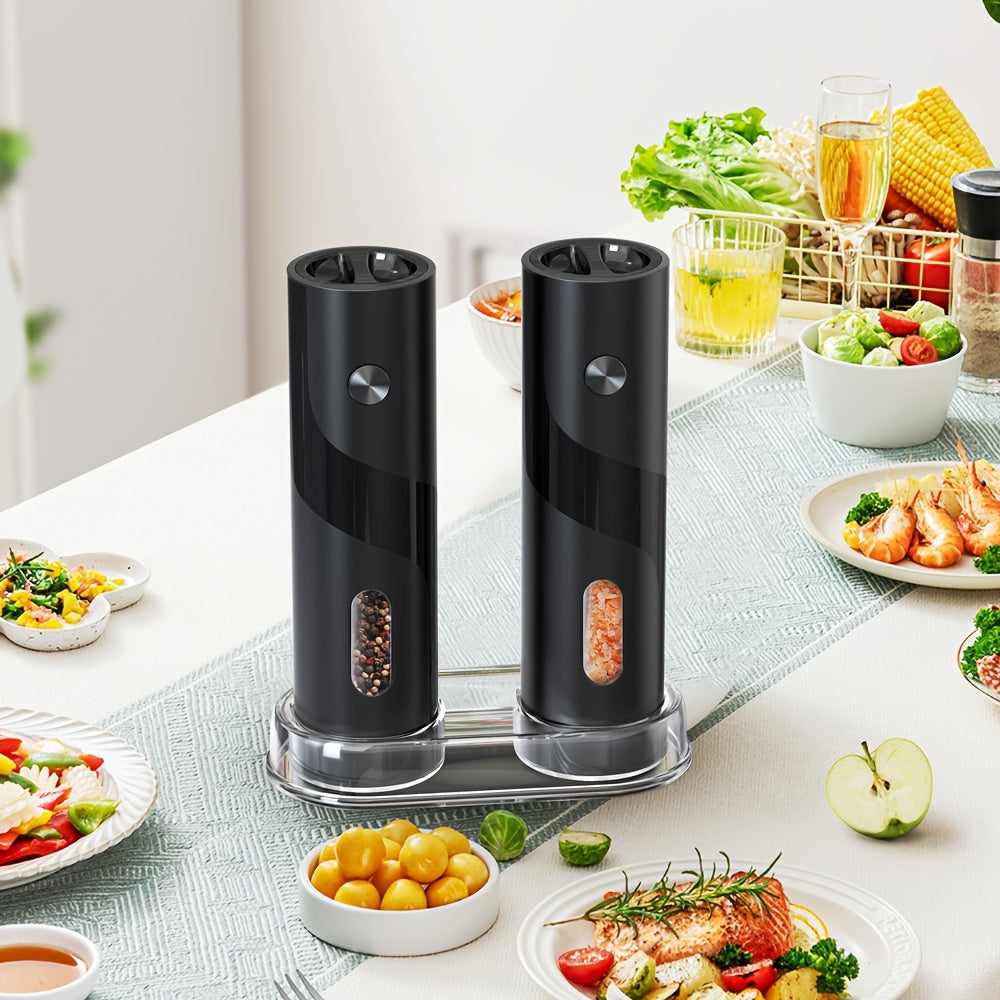 LED chirog'i bilan elektr tuz va murch maydalagich to'plami, sozlanadigan qattiqlik, to'ldiriladigan, bitta qo'l bilan ishlash uchun oshxona asbobi