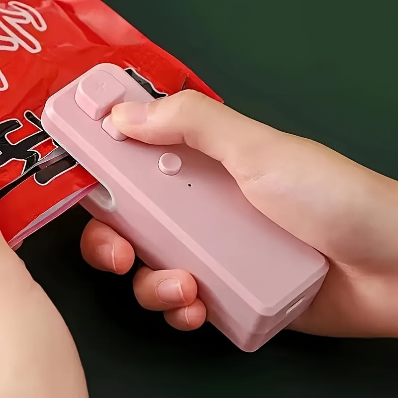 Mini oziq-ovqat sumkasi yopish va kesish uchun USB qoʻl bilan ishlash, oq va yashil barg naqshli, oshxona uchun