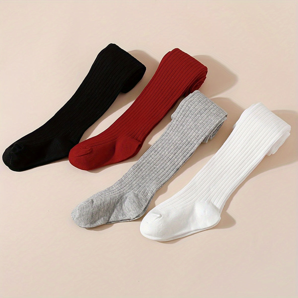 Girls' 4-Pack Striped and Solid Color Pantyhose All-Season Knit Polyester