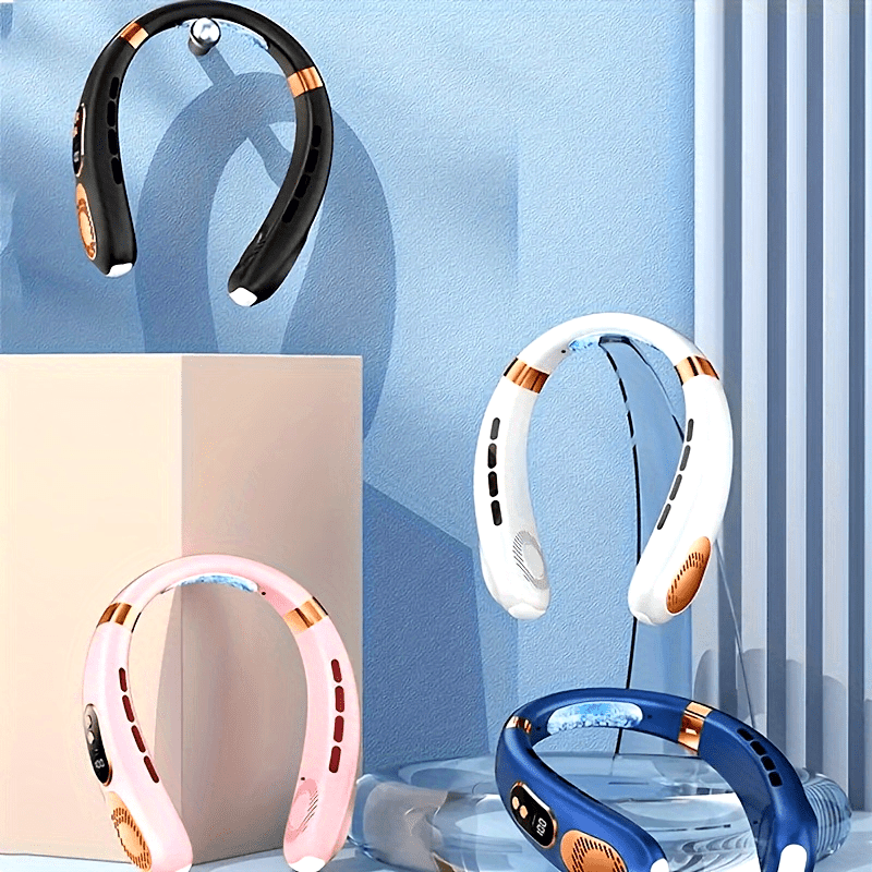 Neck-Mounted USB Fan with LED Lights, Bladeless Design, 5-Speed Cooling