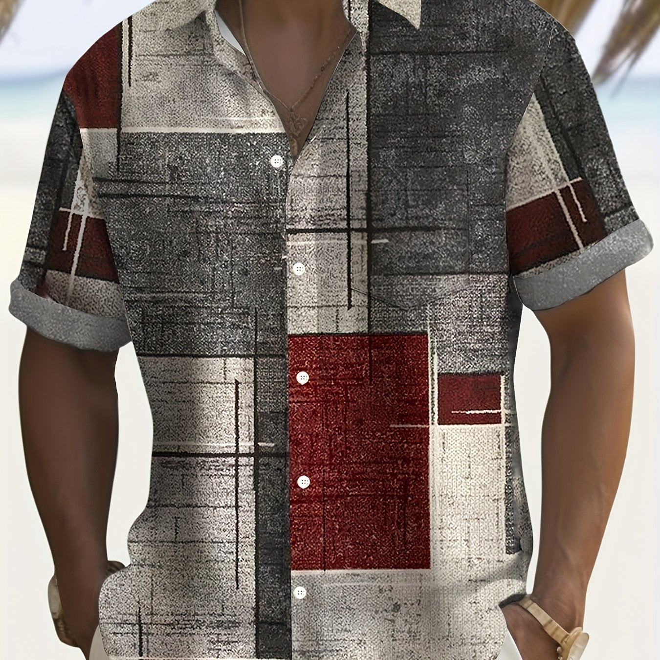 Men's Plus Size Hawaiian Shirt Short Sleeve Geometric Pattern Chest Pocket Summer Beach Wear