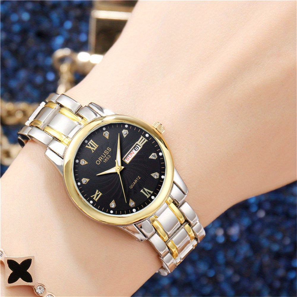 Women's Quartz Watch with Calendar Roman Numerals and Elegant Design