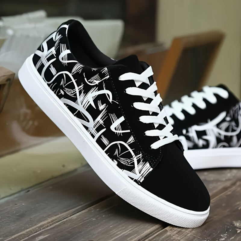 Men's Canvas Skateboard Shoes Breathable Non-Slip Durable Casual Sneakers with Cartoon Pattern