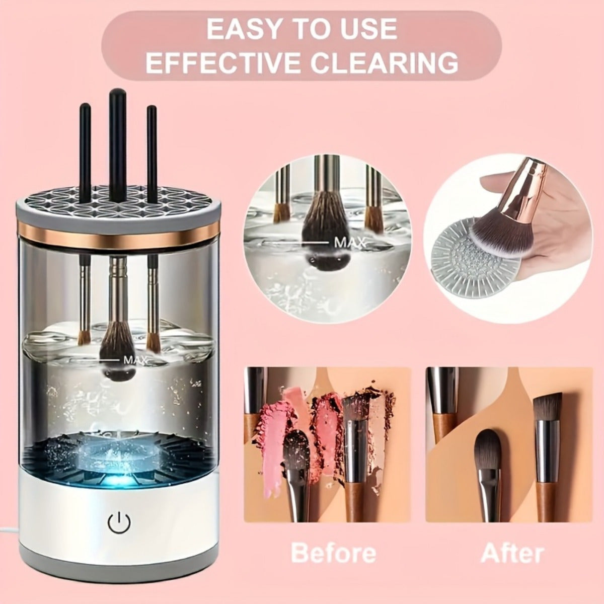 Electric Makeup Brush Cleaner USB Automatic Rotating Washer Dryer Fits All Brush Sizes