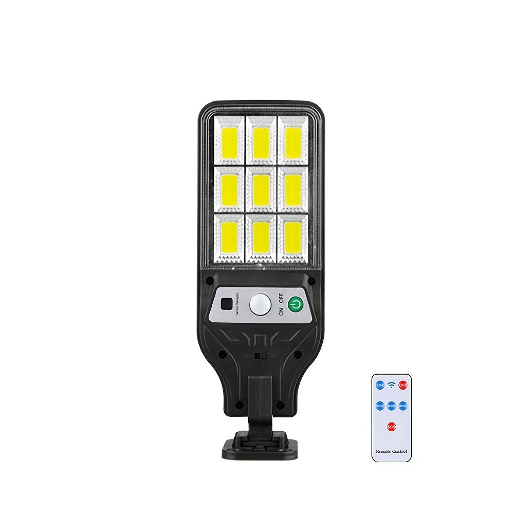 Solar Motion Sensor Wall Light with 9COB LEDs Remote Control 3 Modes Outdoor Security
