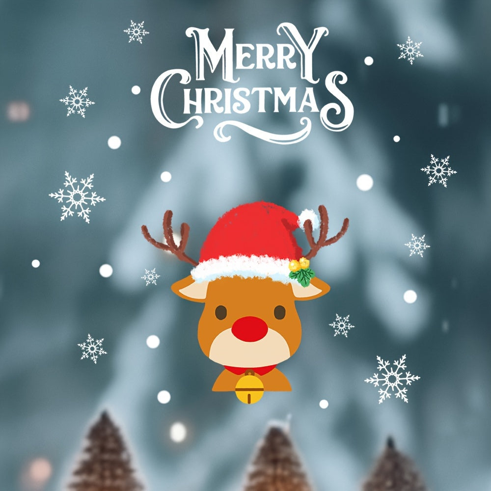 Christmas Window Clings Reindeer Snowman Holiday Wall Art UV-Resistant Removable