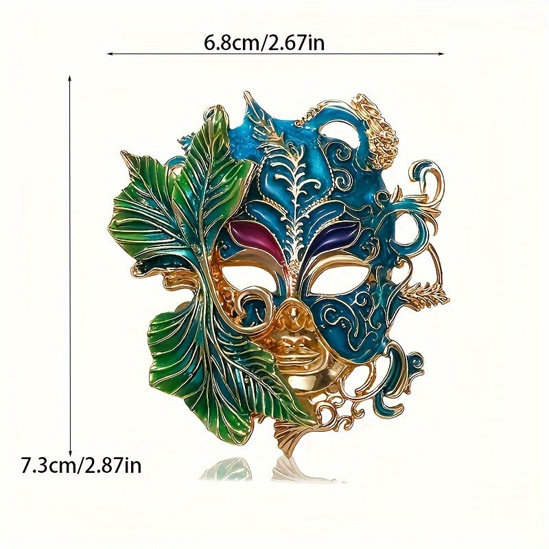 Green Antique Face Brooch with 3D Design and Rhinestone Details for Weddings and Special Occasions