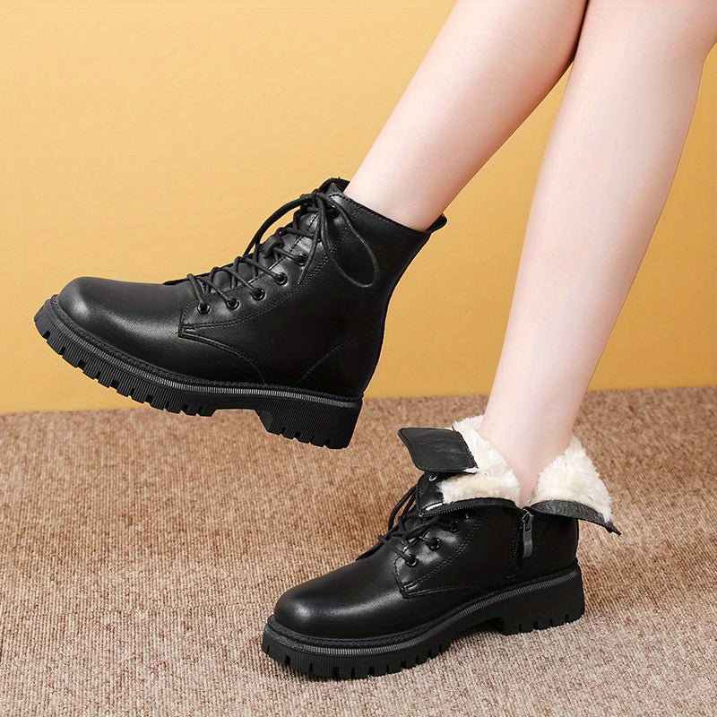 Women’s Black Faux Cover Chunky Sole Platform Ankle Boots