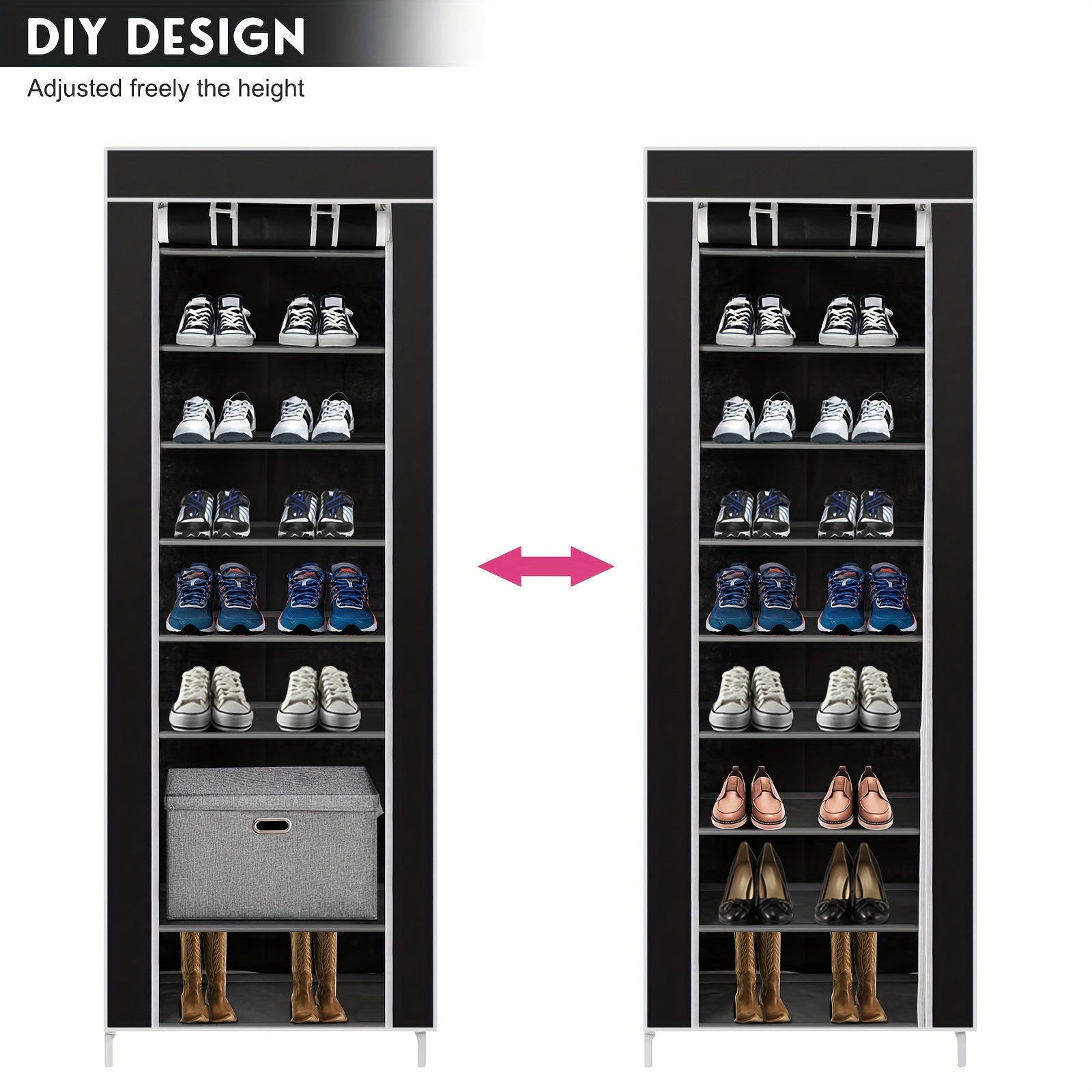 6-10 Layer Metal Shoe Rack with Dust-Proof Rolling Door Space-Saving Storage
