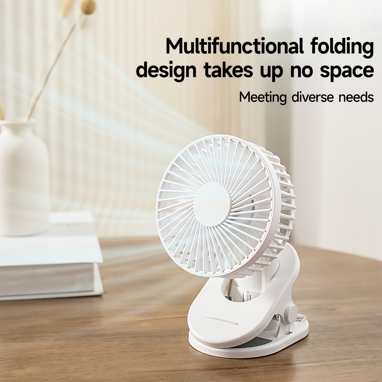 Portativ Clip-On Ventilyator, Mobil Telefon Uskunasi bilan, Qayta Zaryadlanadigan 2000mAh Batareya, 3 Shamol Tezligi, 180° Aylanish, Stol yoki Devorga Osish uchun Qisqa Egiluvchan Dizayn, Mustahkam Plastik Materiallar