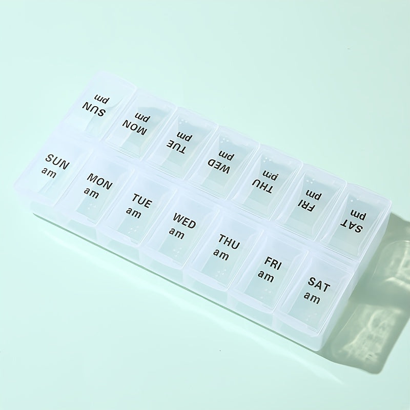 14-Compartment Weekly Medicine Organizer Portable Divided Box with Morning and Afternoon Sections
