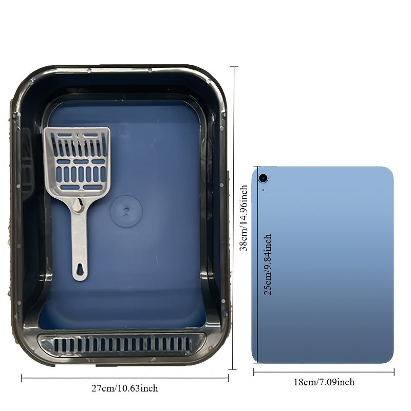 Закрытая средняя лоток для кошек с совком, прочный пластиковый, квадратный дизайн, высокие бортики, защита от брызг