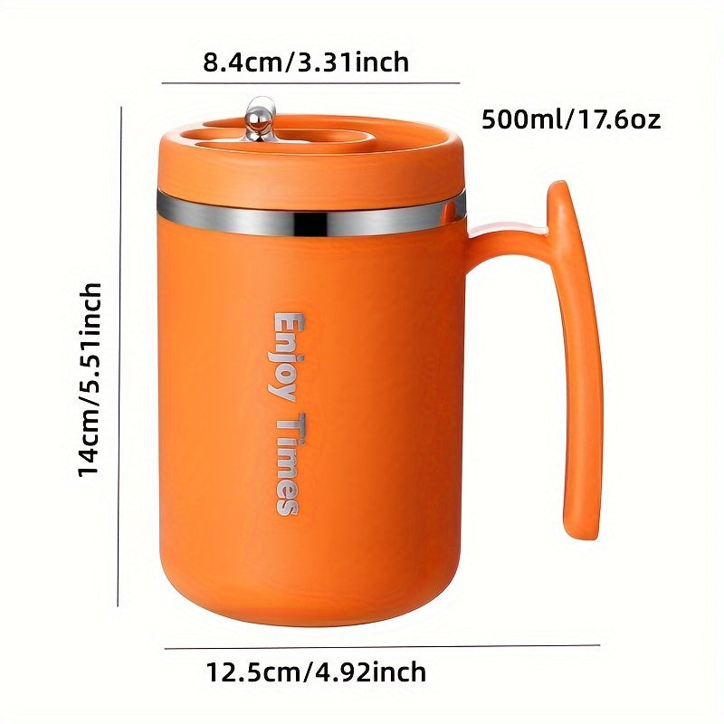 Taza de café de acero inoxidable con asa de pajilla para oficina acampada en naranja azul claro crema