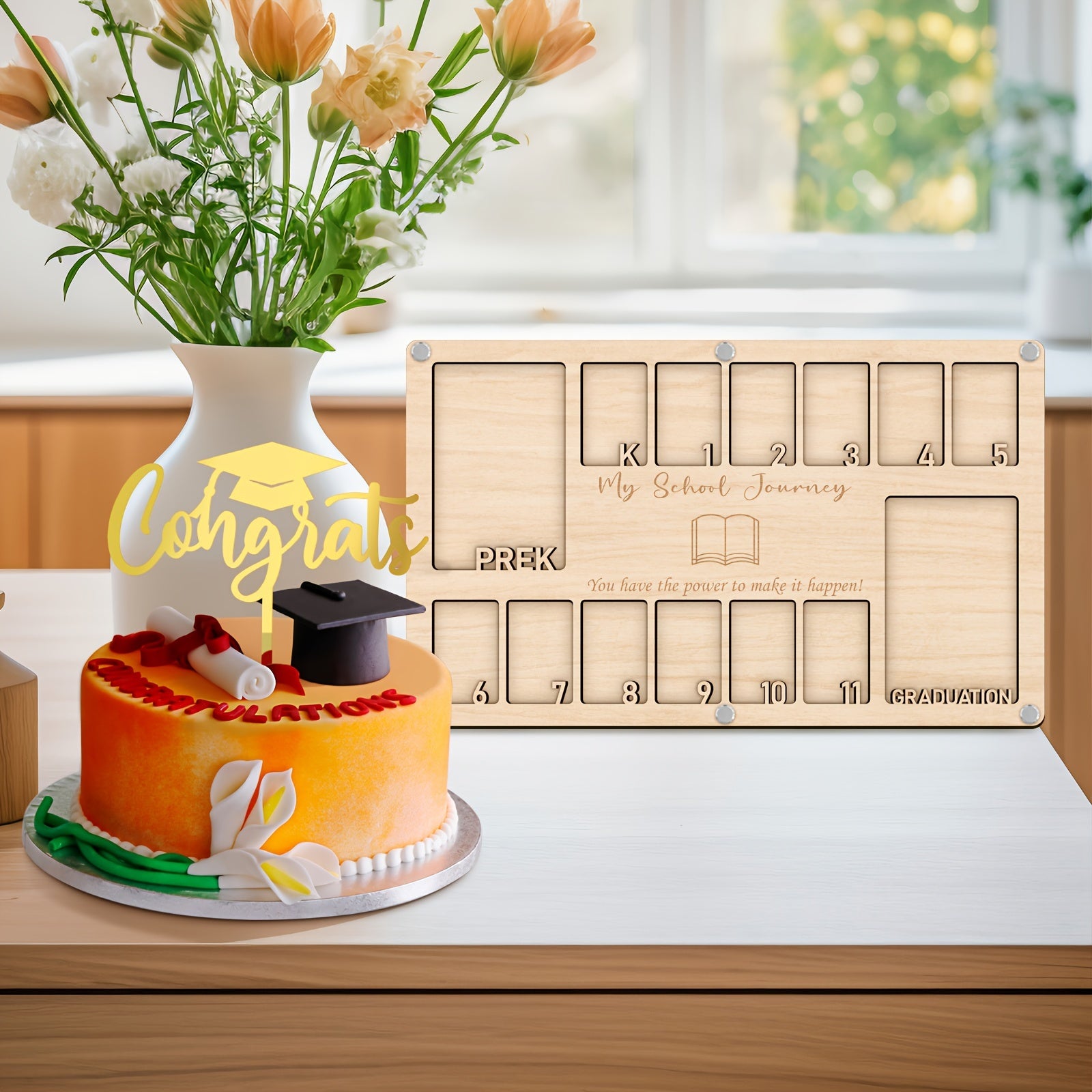 Wooden Memory Board Photo Frame for Pre-K to Graduation Kids and Teens