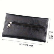 Leather Tobacco Pouch 3-Fold Cigarette Case with Zipper Portable Accessory