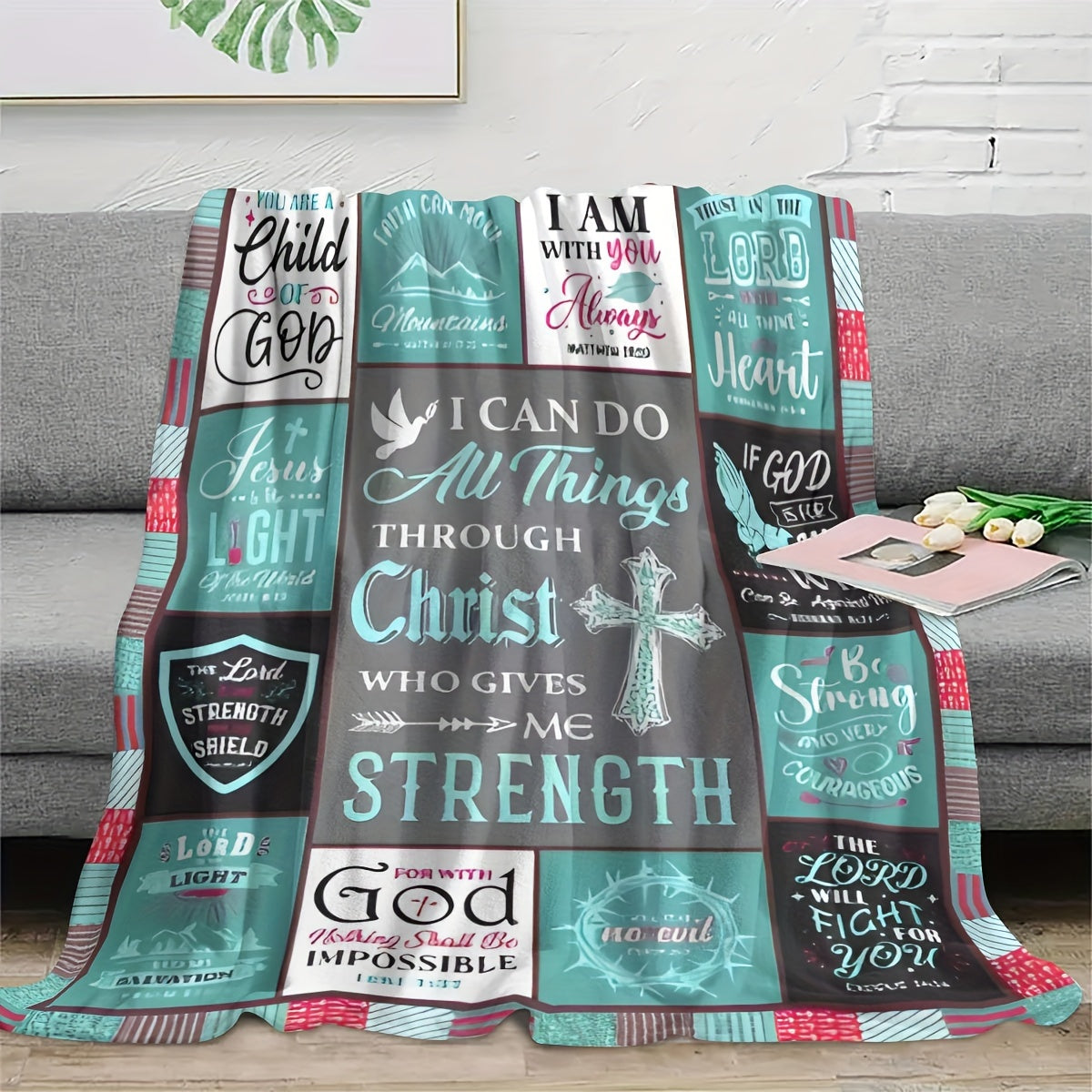Christian Inspirational Quotes Flannel Fleece Throw Blanket Religious Scripture Verses Polyester All-Season