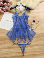 Women Mesh Lingerie Set with Suspender Sleep Dress