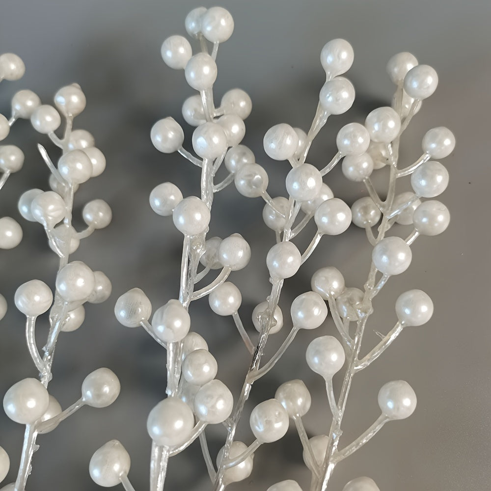 10-Pack Artificial Pearl Berry Stems for Holiday Decor and DIY Crafts