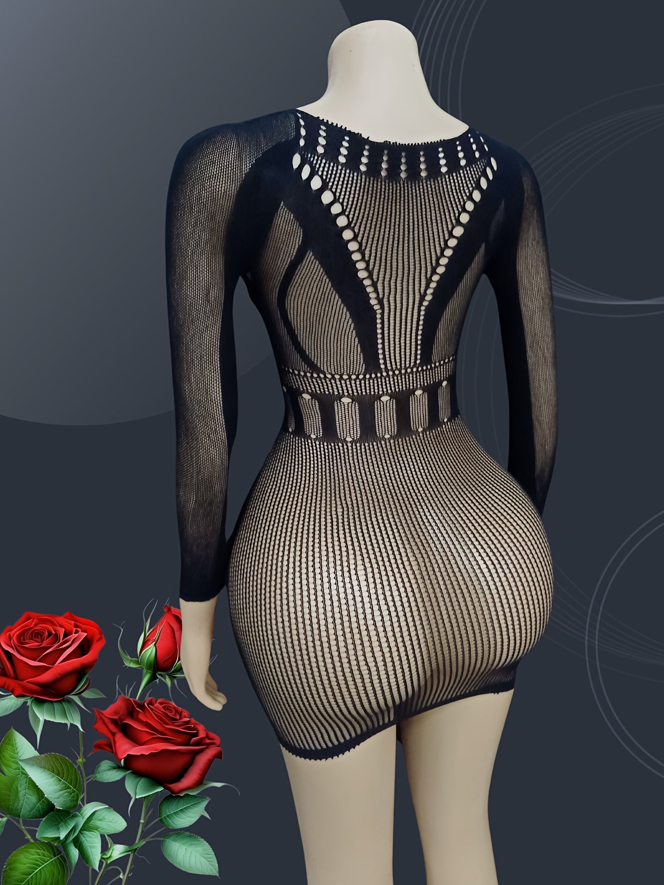 Plus Size Hollow Mesh Long Sleeve Dress with Cut-Outs