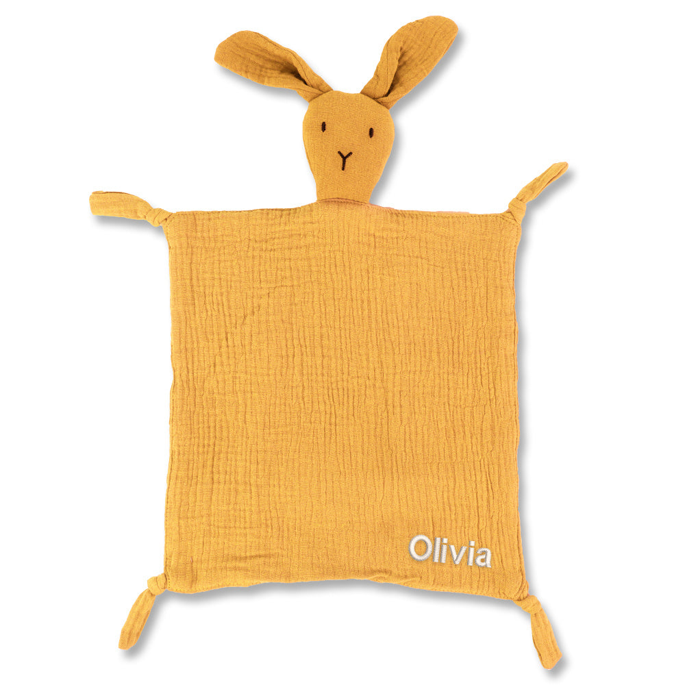 Manta de muselina personalizada para bebé con conejito en rosa, amarillo, beige, azul, marrón claro, suave, transpirable, regalo