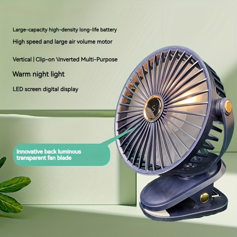 Mini Desk Fan with LED Night Light, USB Charging, Quiet Motor, Portable