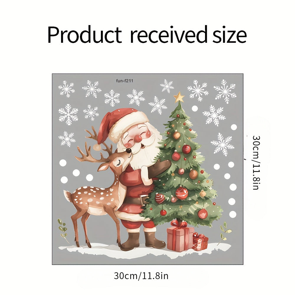 Christmas Window Cling Santa Reindeer Snowflake Reusable PVC 38cm