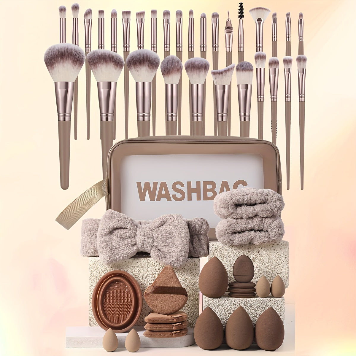 51-Piece Makeup Tool Set with Brushes Sponges Puffs and Accessories for Normal Skin