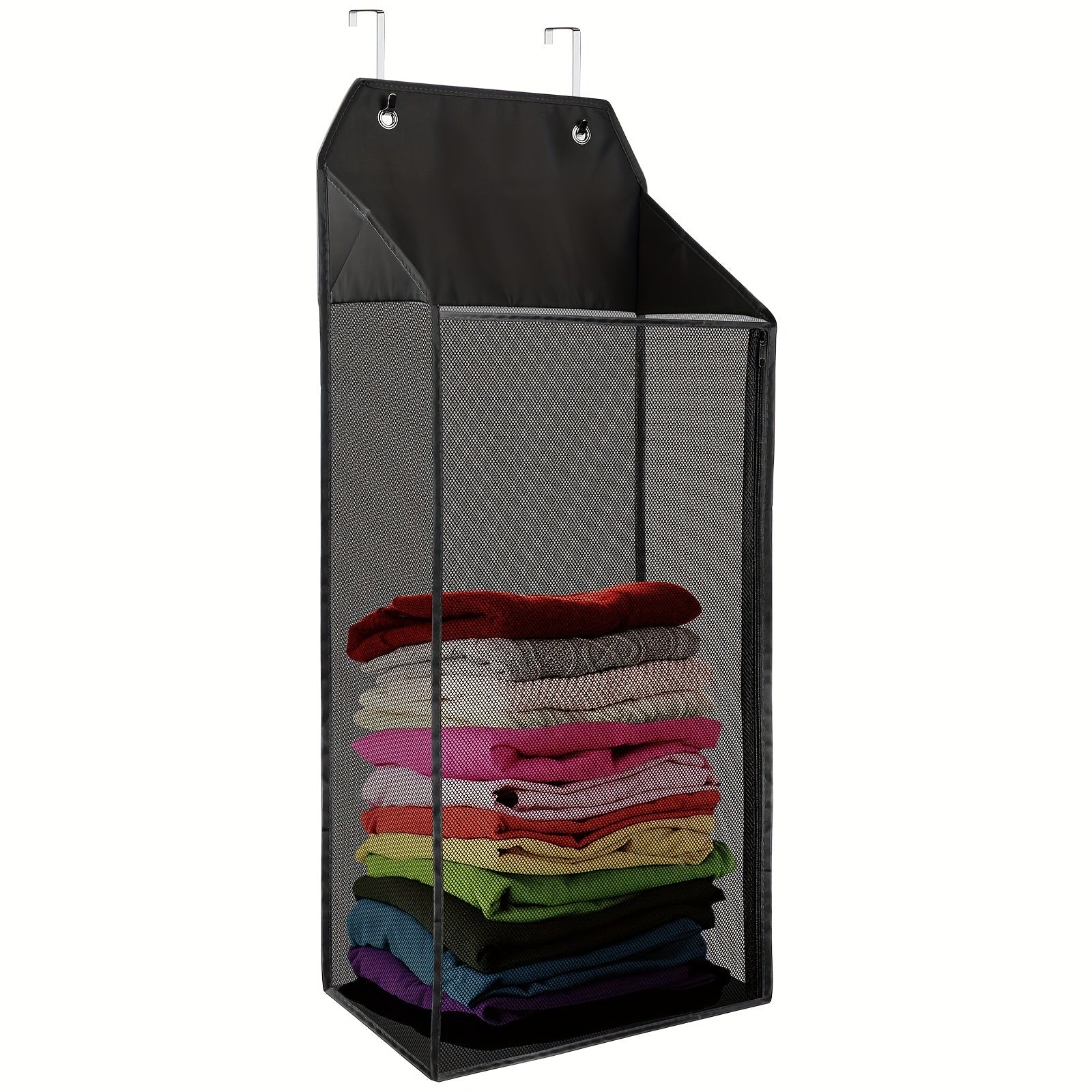 Foldable Hanging Laundry Hamper with Hooks Zipper Mesh for Bathroom Dorm Small Spaces
