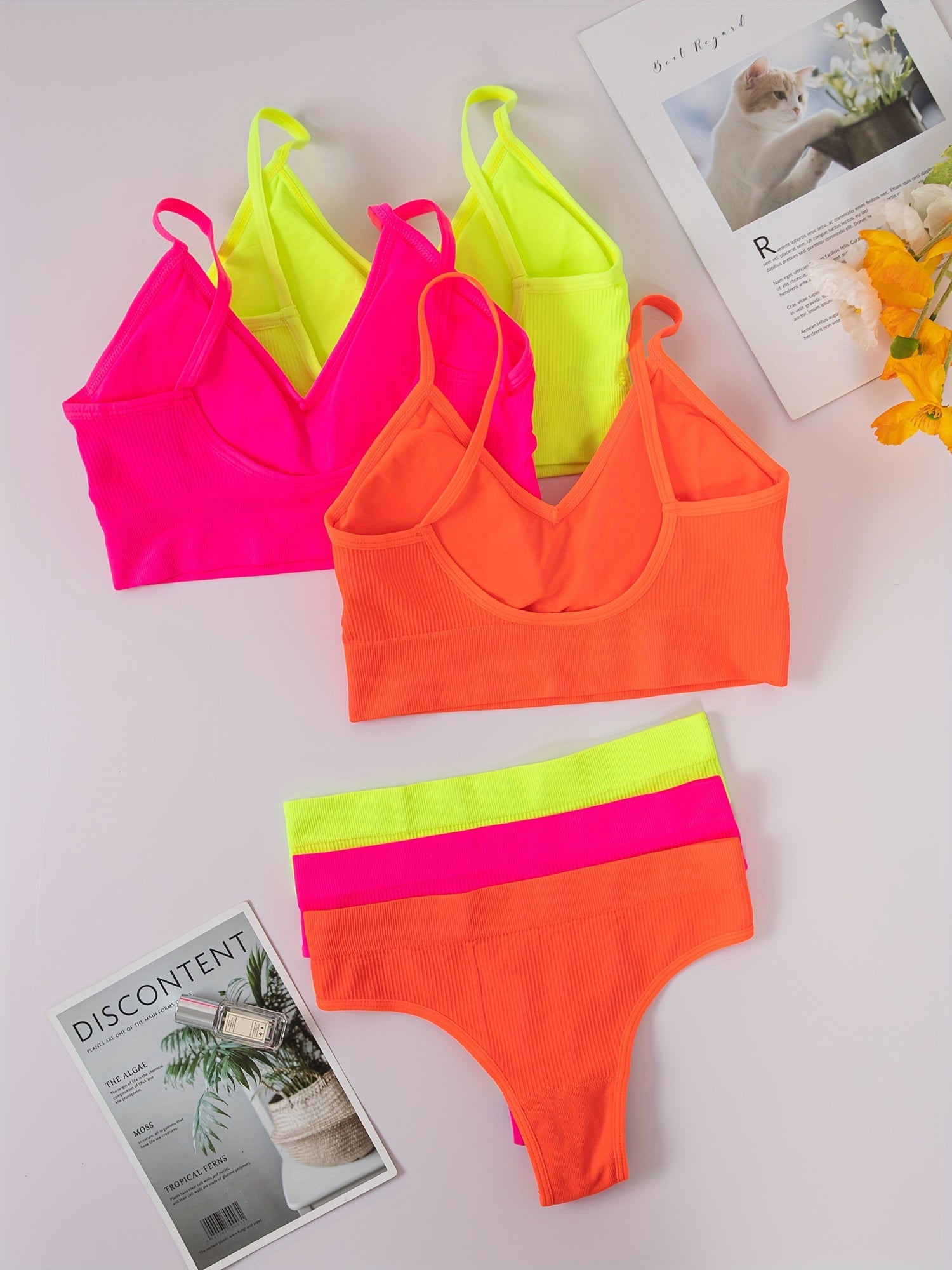 3-Piece Ribbed Lingerie Set with Bra, Panties, and Tank Top for Women