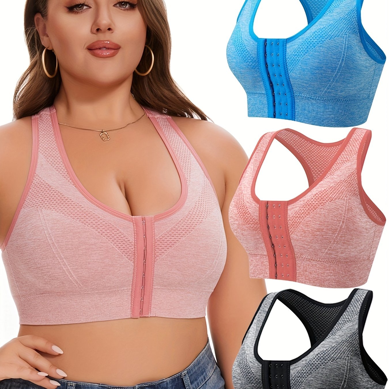 Women's Wireless Breathable Sports Bra Plus Size 3 Pack