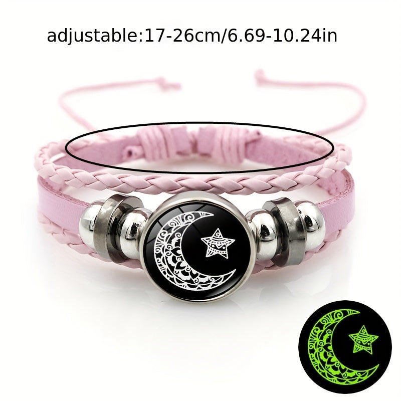 Set of 2 Luminous Sun Moon Lover Gemstone Bracelets for Women Men Beaded Leather