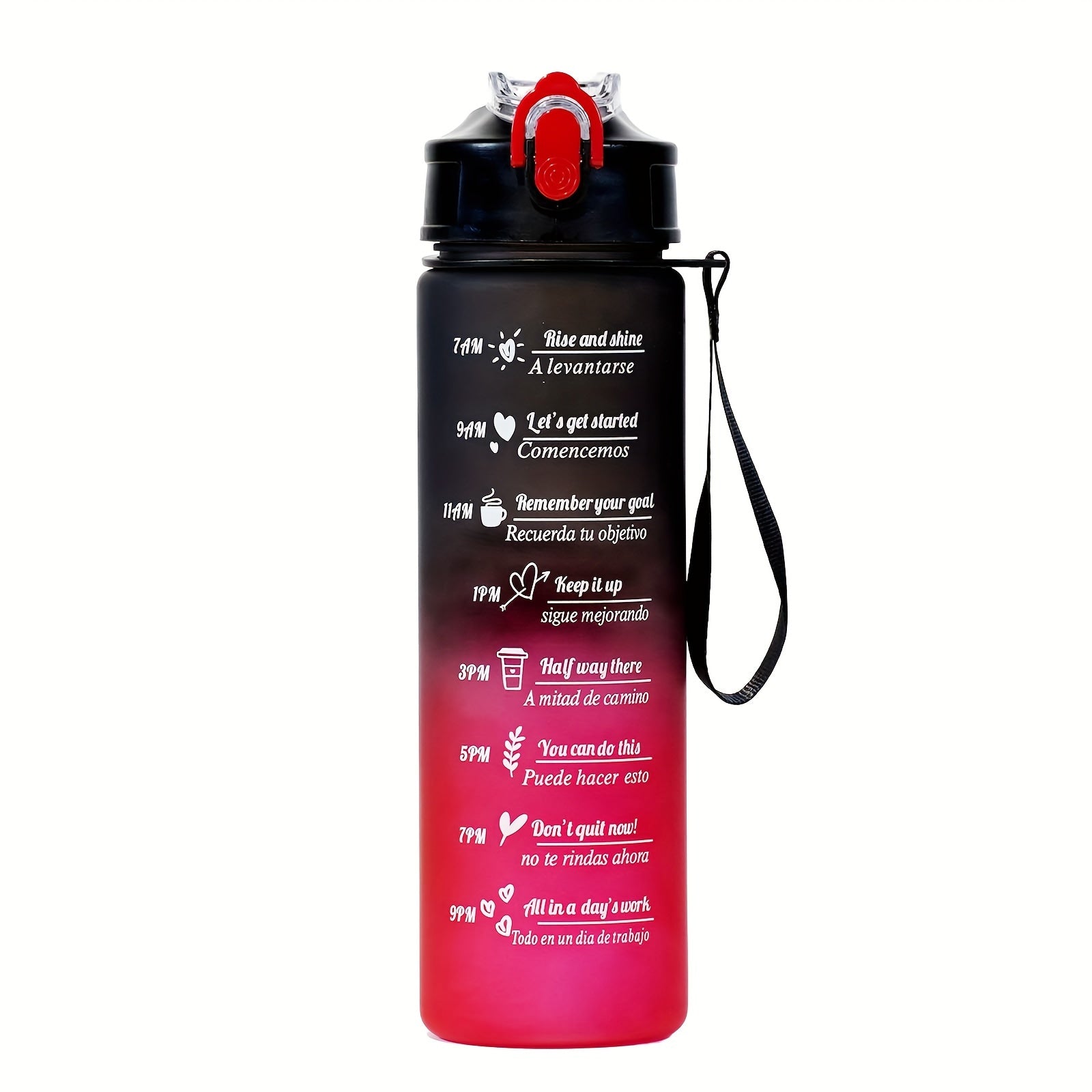 Gradient Color Water Bottle with Straw 800ml 300ml Waterproof Durable PC Red to Black
