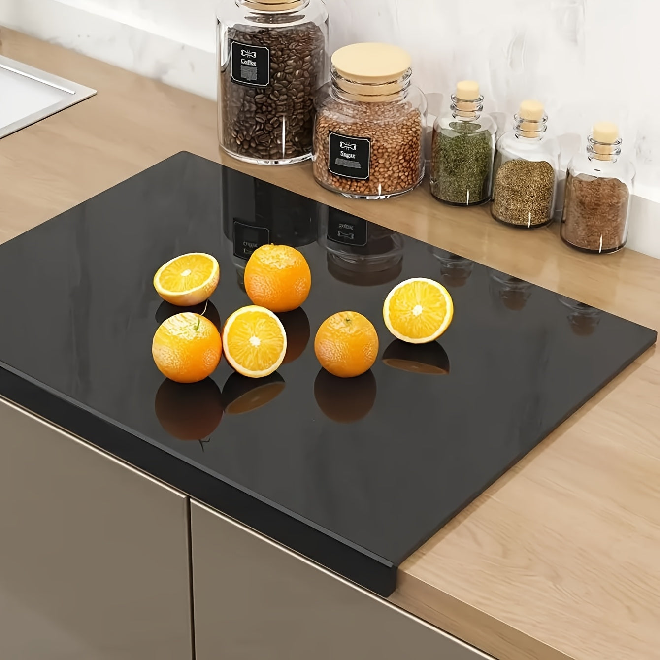 Large Black Cutting Board with Lip Edge Non-Slip Kitchen Countertop