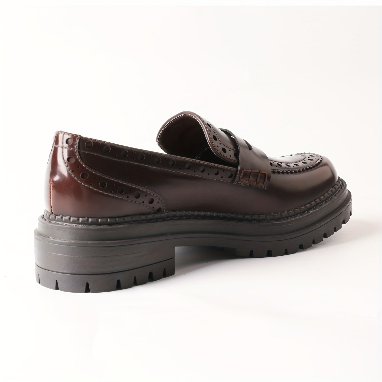 Women's Microfiber Leather Penny Loafers Thick Sole Coarse Heel Black