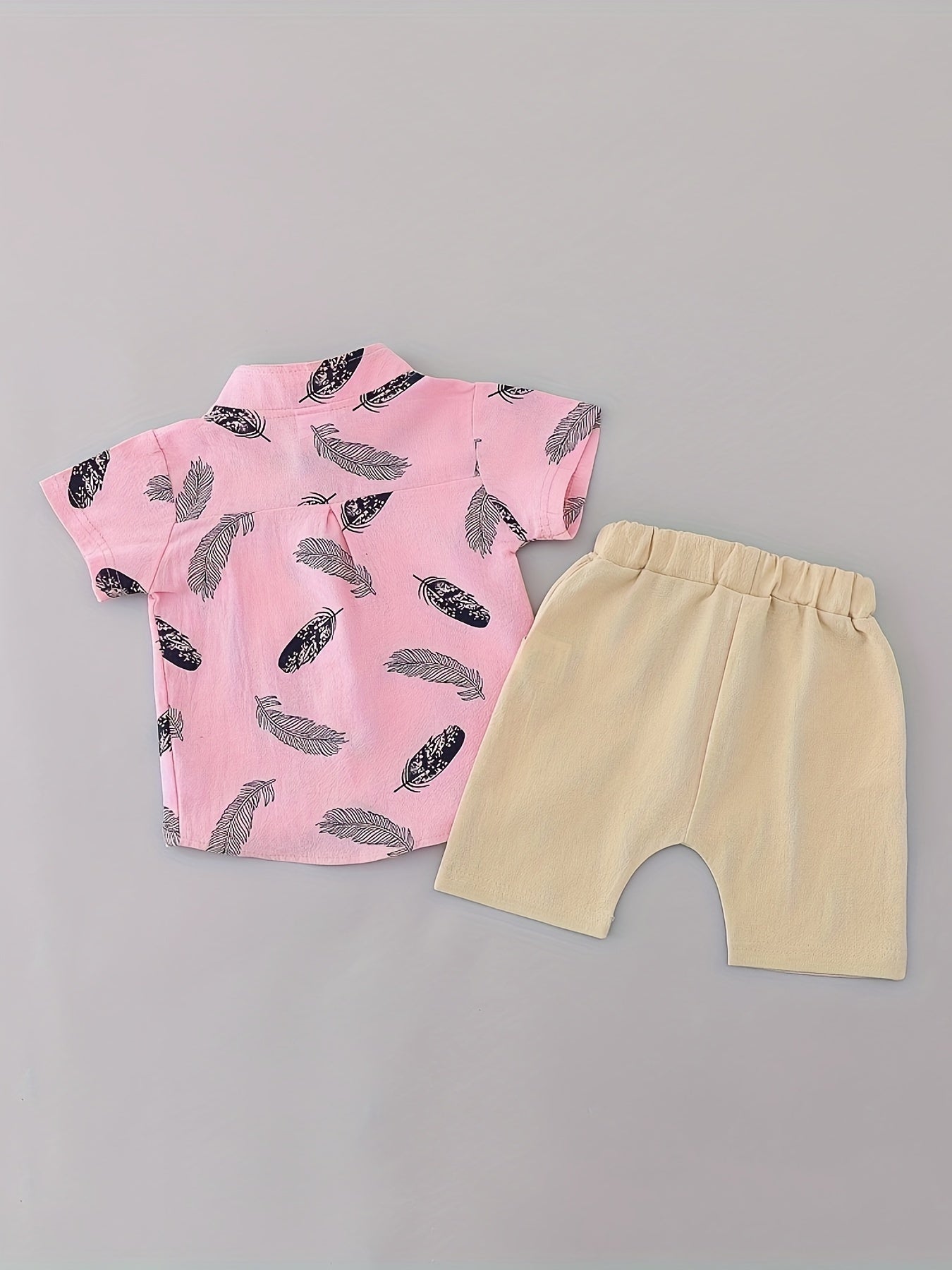 Baby Boys' Summer Cotton Casual Feather Pattern Shirt and Shorts Set