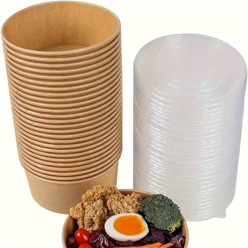 30-Pack Rust-Resistant Paper Bowls with Lids for Soup Salad and Take-Out