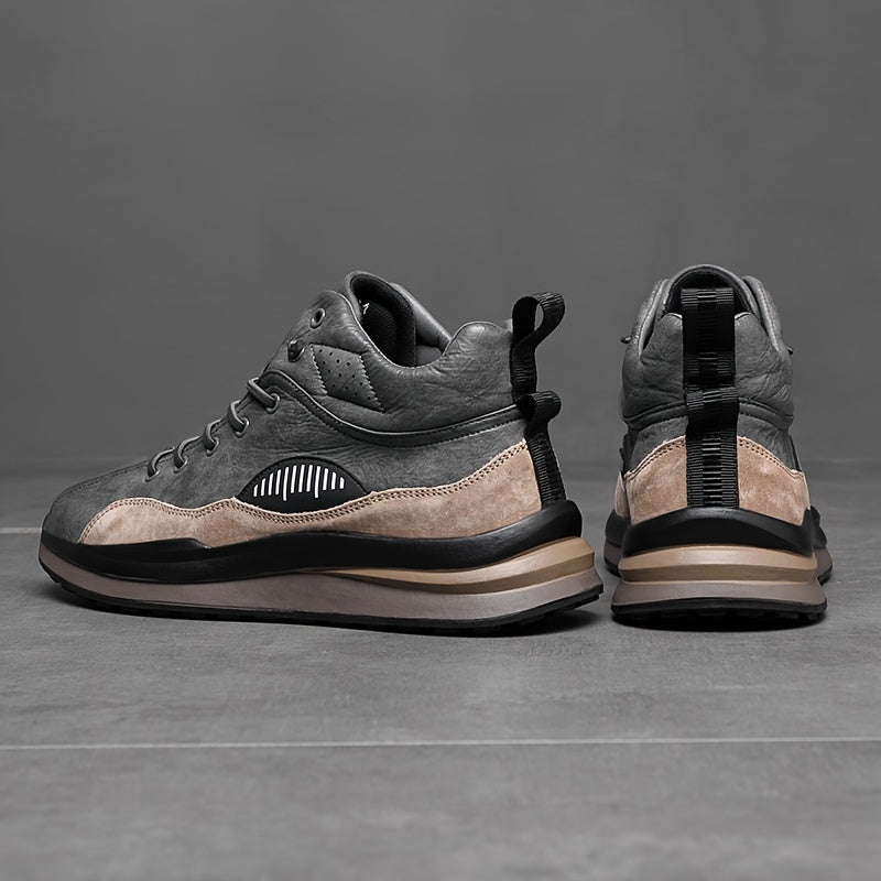 Men's Black and Gray High-Top Sneakers Breathable Rubber Sole Lace-Up Casual Shoes