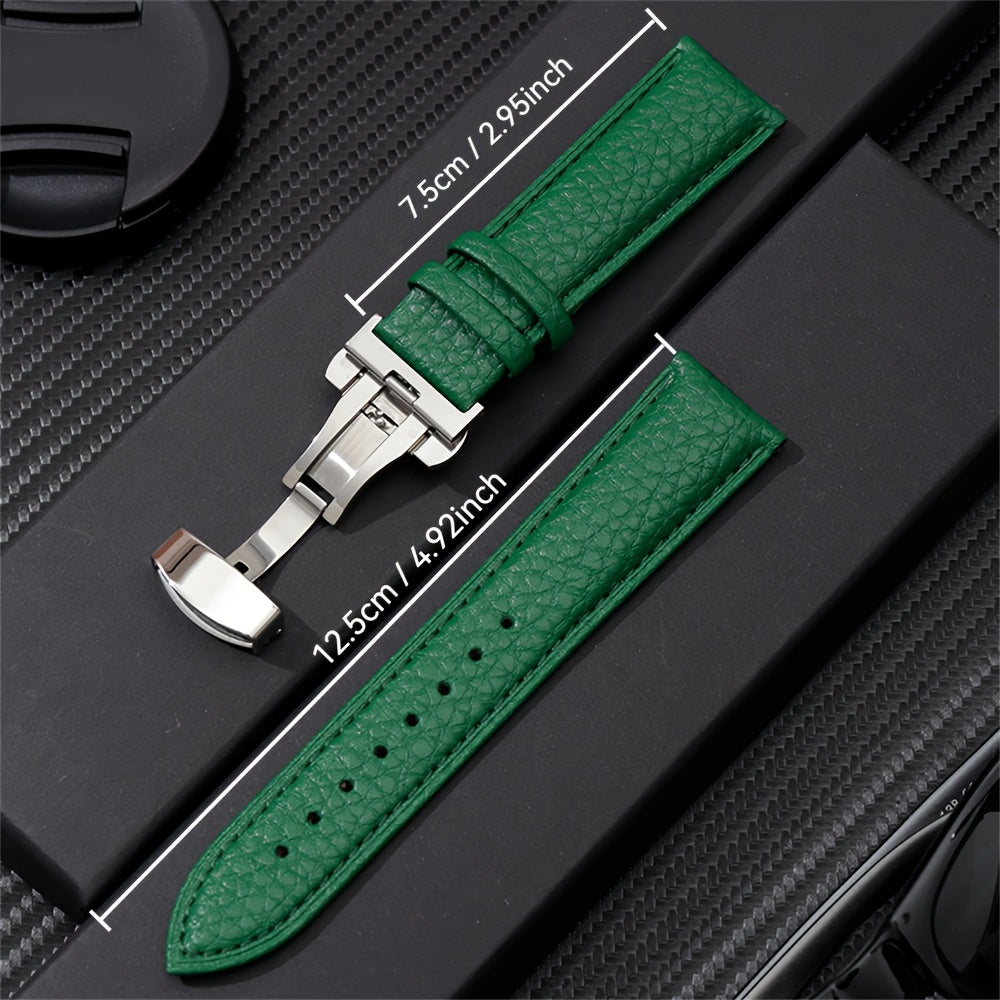 Synthetic Leather Watch Strap with Butterfly Clasp White Adjustable for Men Women