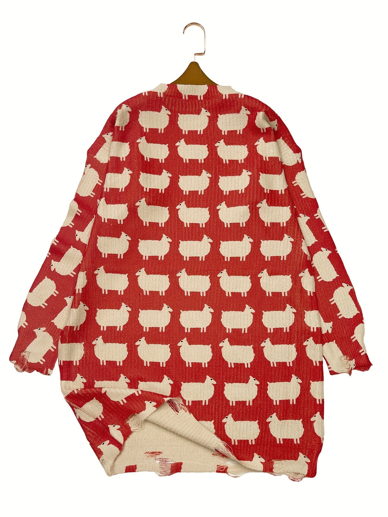 Plus Size Women's Sweater Dress Long Sleeve Crew Neck 3D Sheep Print Red Black White Fall Winter Casual
