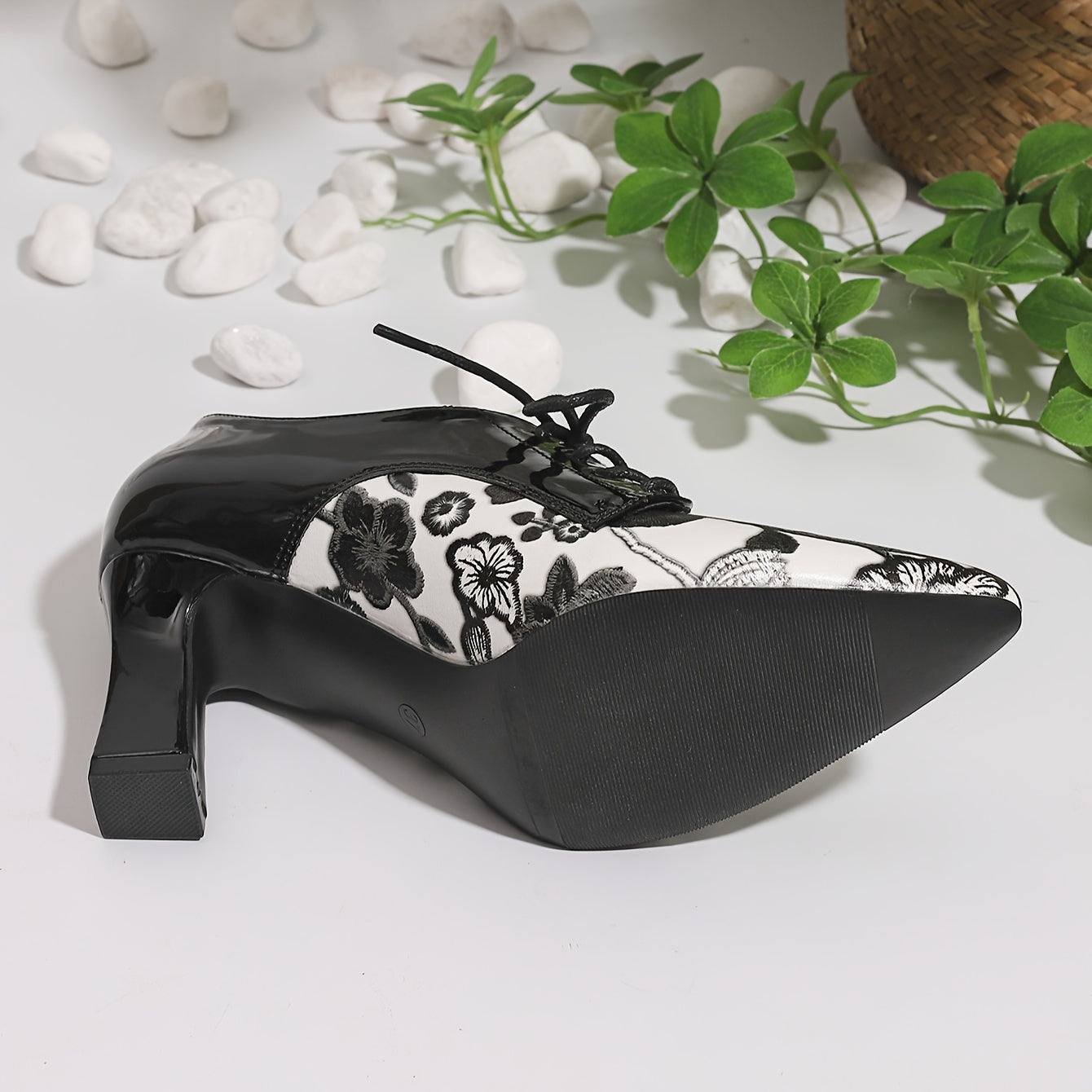 Women's Floral Mary-Jane Pumps with Block Heel Water-Resistant All-Season