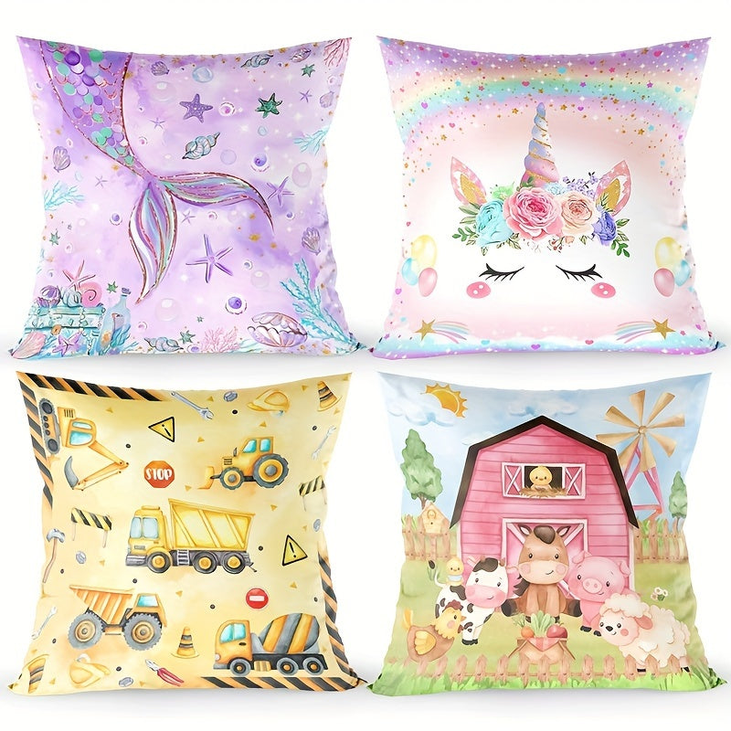 Whimsical Unicorn Polyester Throw Pillow Cover for Living Room Decor