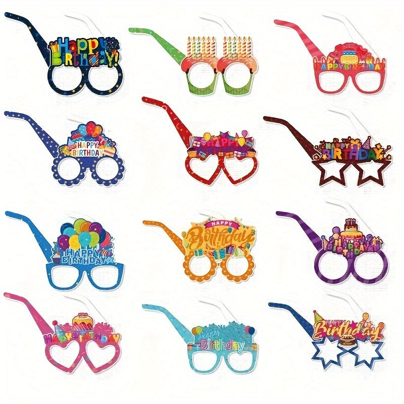 12 Birthday Party Glasses Assorted Designs Colorful Happy Birthday Eyewear for Photo Booth Props