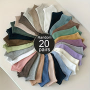 Women's Knitted Fabric Boat Socks 20 Pairs Fall Winter Solid Color Comfortable