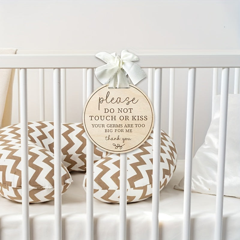 Wooden Sign with Ribbon Elegant Reminder to Please Avoid Touching or Kissing Decor Event Gift