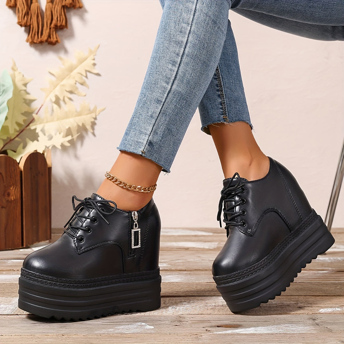 Zapatos de plataforma blancos para mujer con cremallera, suela gruesa y tacón alto