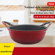 Cast Iron Enamel Pot 116oz with Dual Handles, Durable, Multi-Use, Easy Cooking