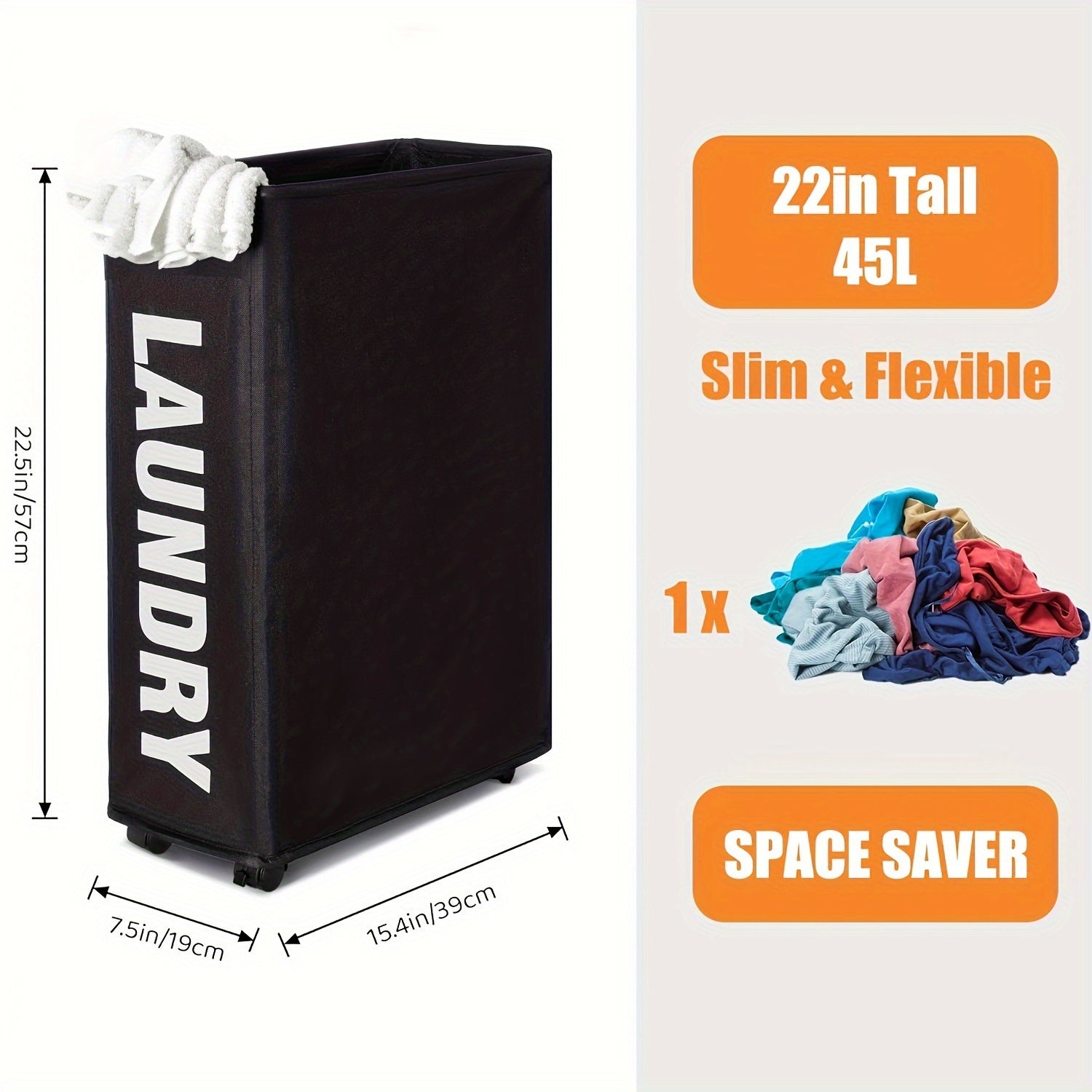 Современная серая корзина для белья на колесах с ручкой, высокий узкий дизайн, складная корзина для грязной одежды, сетчатая подкладка, идеальна для различных интерьеров - Корзины для белья