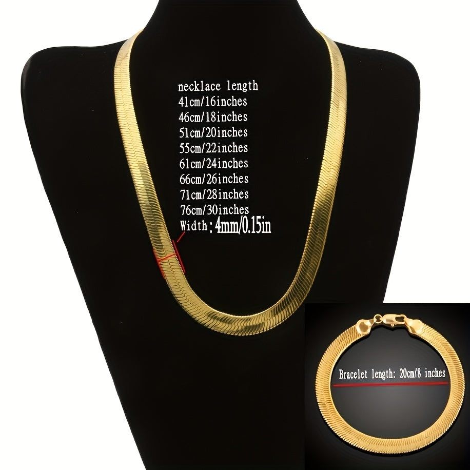 18K Gold Plated Copper Jewelry Set with Snake Chain Necklace and Bracelet for Women