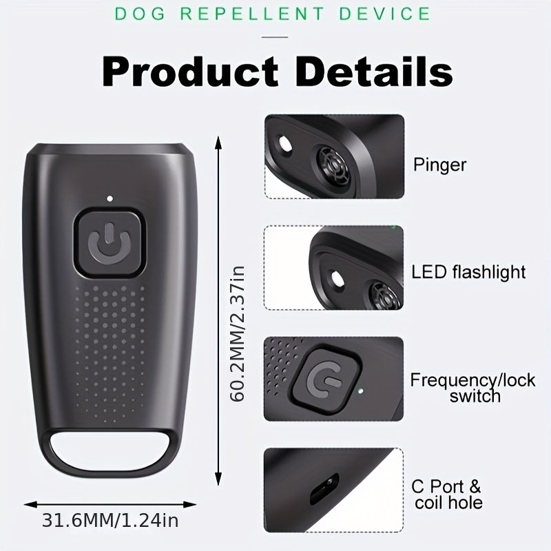 Portativ ultratovushli itlarni to'xtatish qurilmasi, chiroq va USB orqali zaryadlanadigan itlarni bark qilishni oldini olish treneri, litiy polimer batareyasi va ≤36V ishlash voltaji bilan samarali uy hayvonlarini boshqarish qurilmasi.